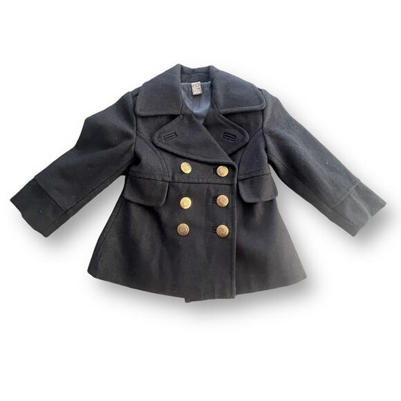 Zara Kids Navy Blue Wool Double Breasted Peacoat Toddler Girls Size 2y-3y Winter - Picture 1 of 5